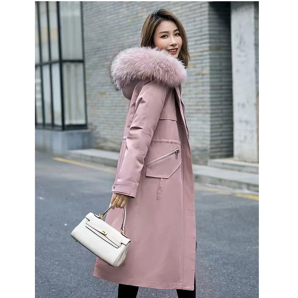 女款冬季时尚派克服活里活面可摘卸獭兔内胆