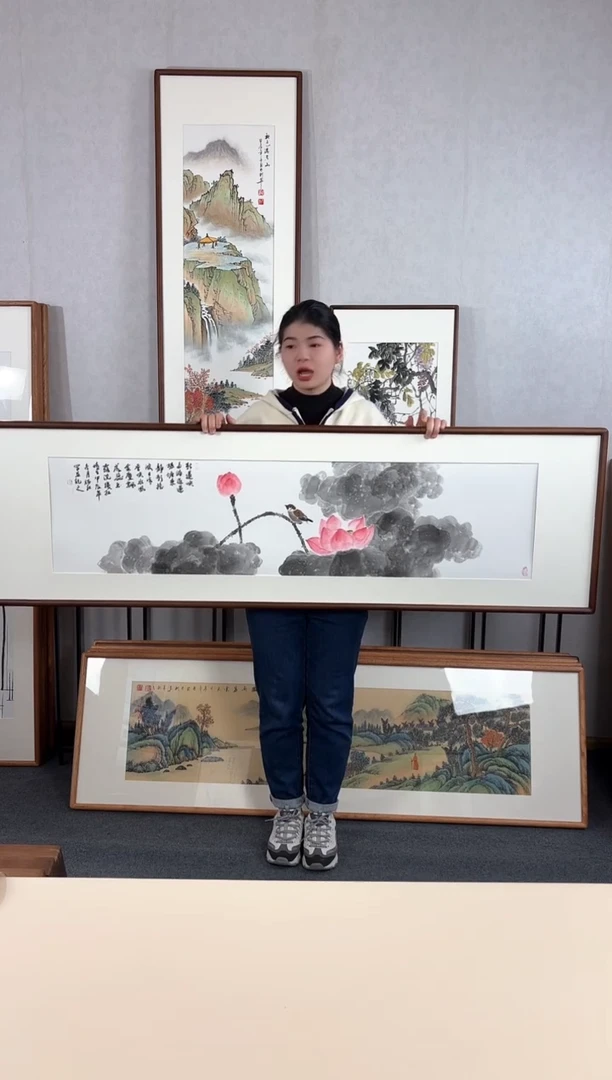 【闪购商品】国画手绘*荷花*52*172cm实木框