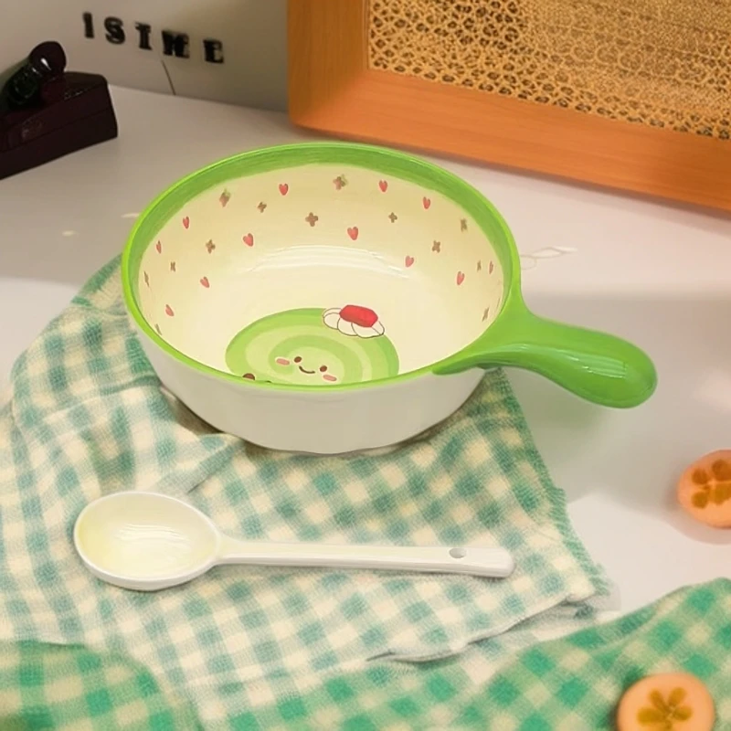 卡通森系抹茶卷手柄碗勺可爱陶瓷吃面碗家用ins风食品级微波炉碗
