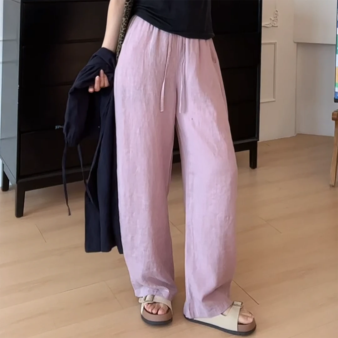 夏季时尚休闲百搭舒适显瘦亚麻直筒休闲长裤