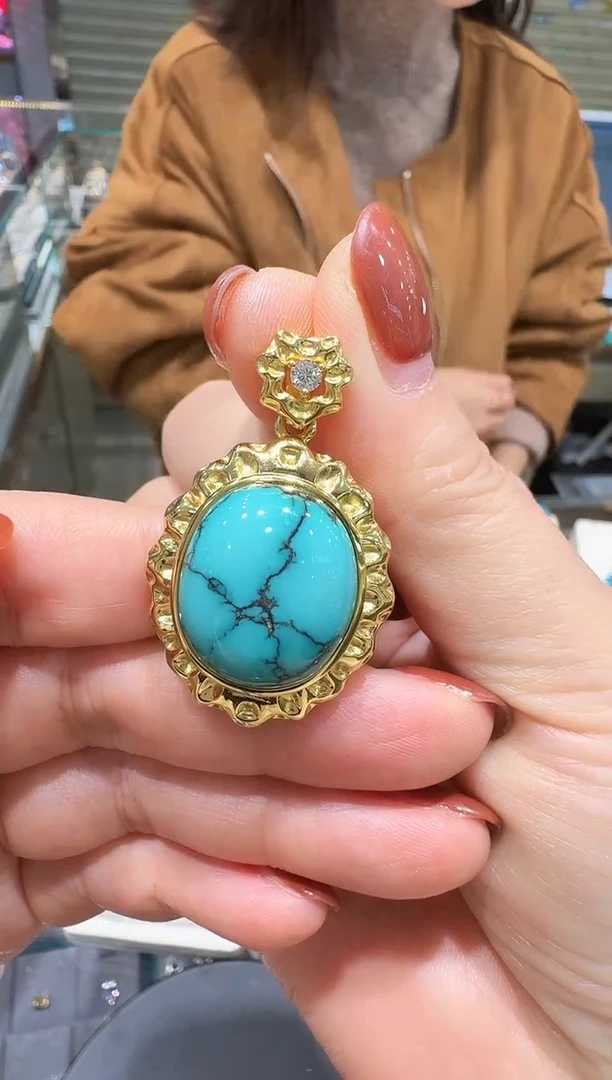 银S925镶嵌绿松石吊坠021