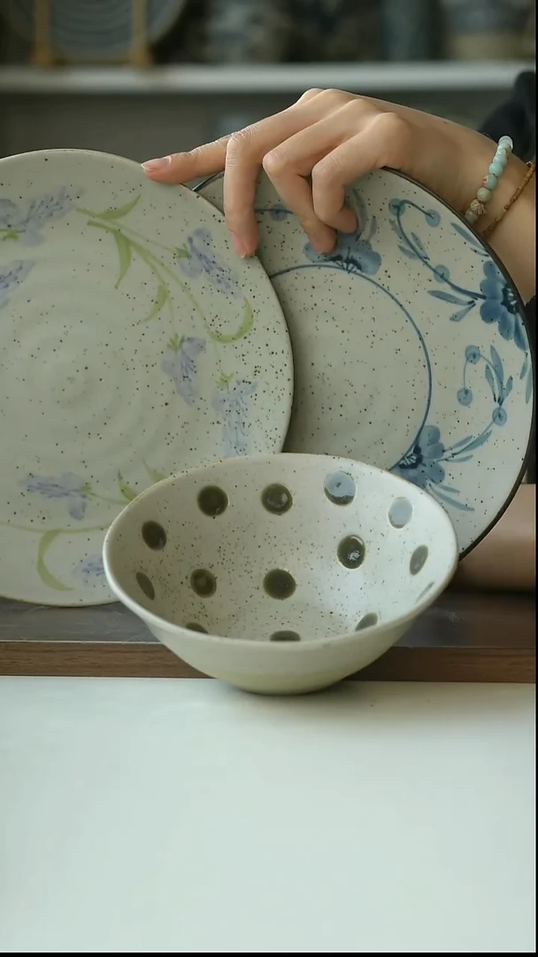 陶粗陶手绘三件套组合@4-2@