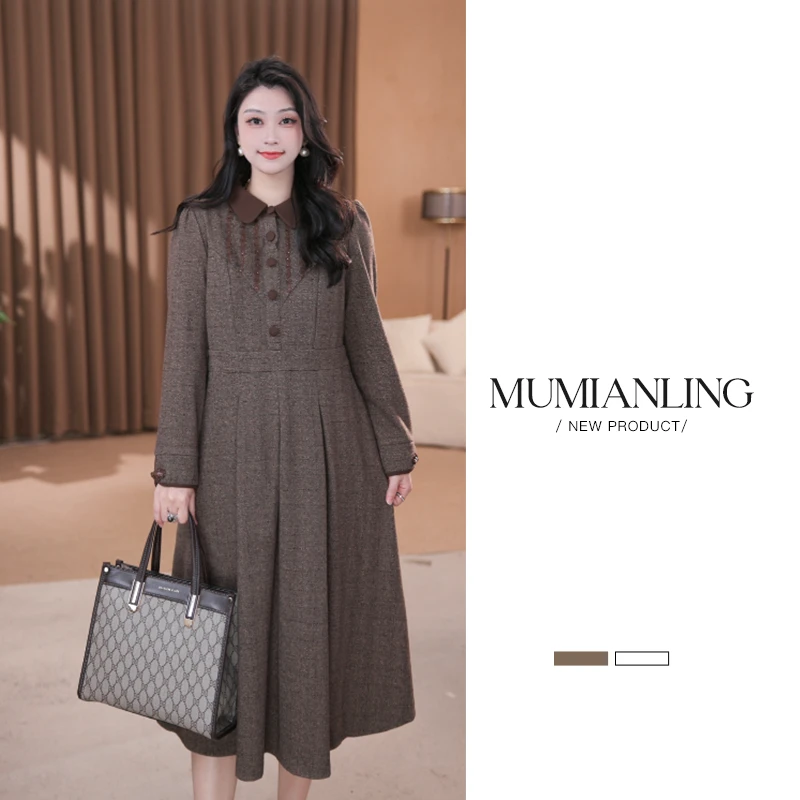 木棉林大码女装冬季时尚洋气高级感收腰减龄显瘦连衣裙ZB6326