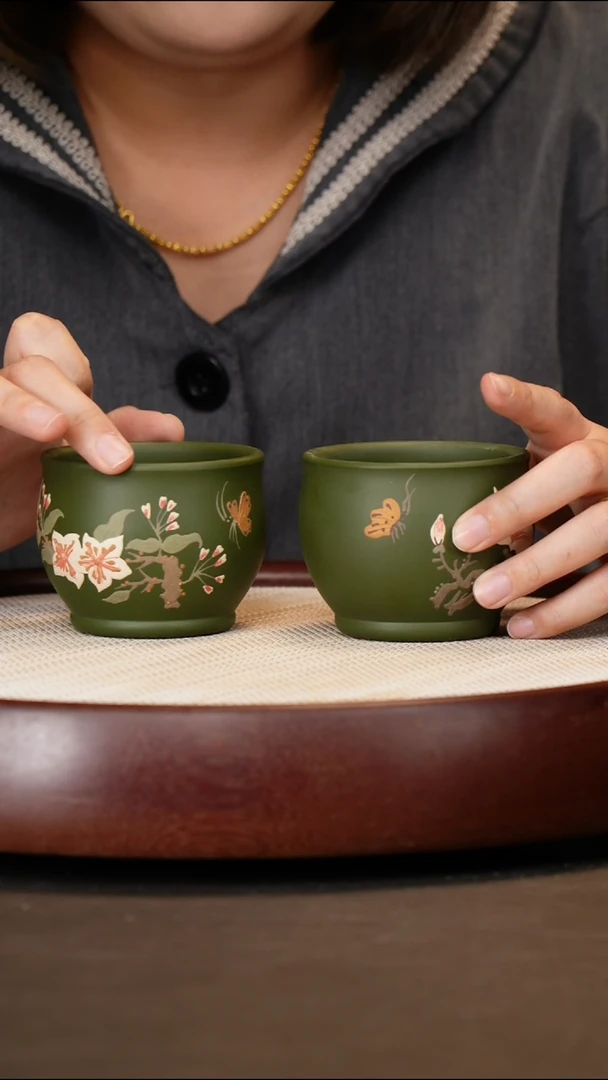 茶壶紫砂绿泥主人一对杯
