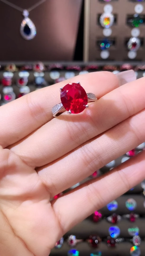 无925银鸽血红色戒指