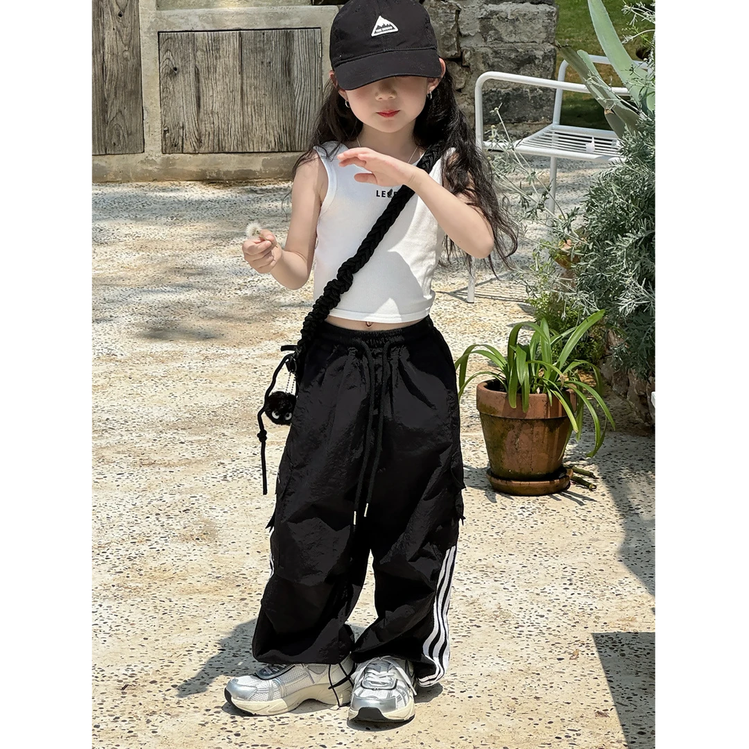 小思家25女童夏季新款韩版套装百搭运动风短款舞蹈背心休闲工装裤