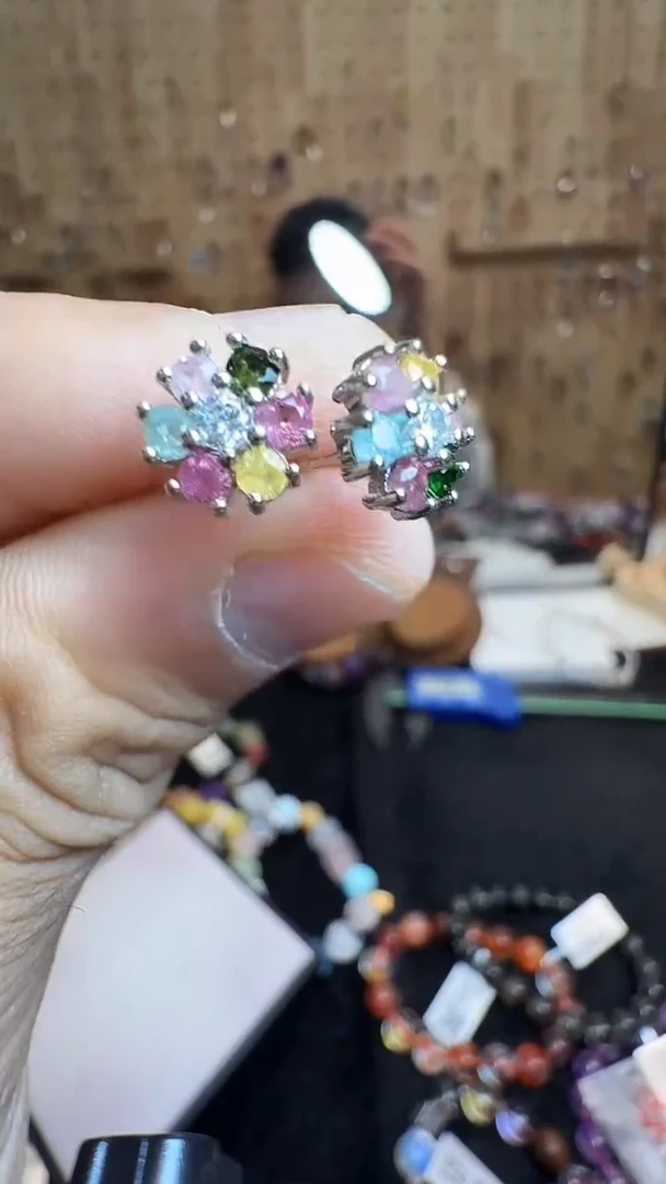 银S925镶嵌耳饰碧玺村0688