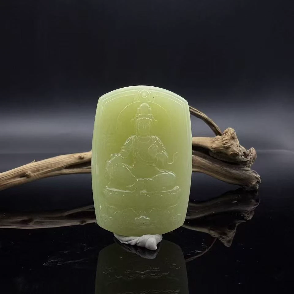 和田玉黄口坐莲观音吊坠0757