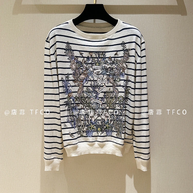 好低调～纤维皇后’ 亚麻+开司米 条纹针织衫上衣