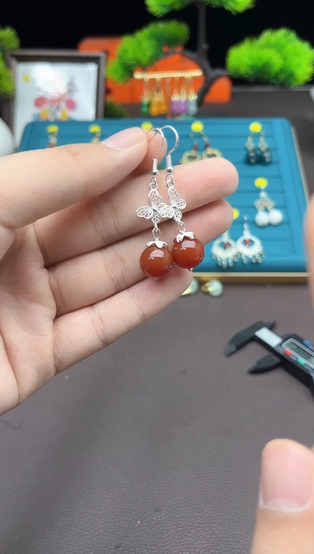 【闪购商品】南红玛瑙耳饰银S925镶嵌417000