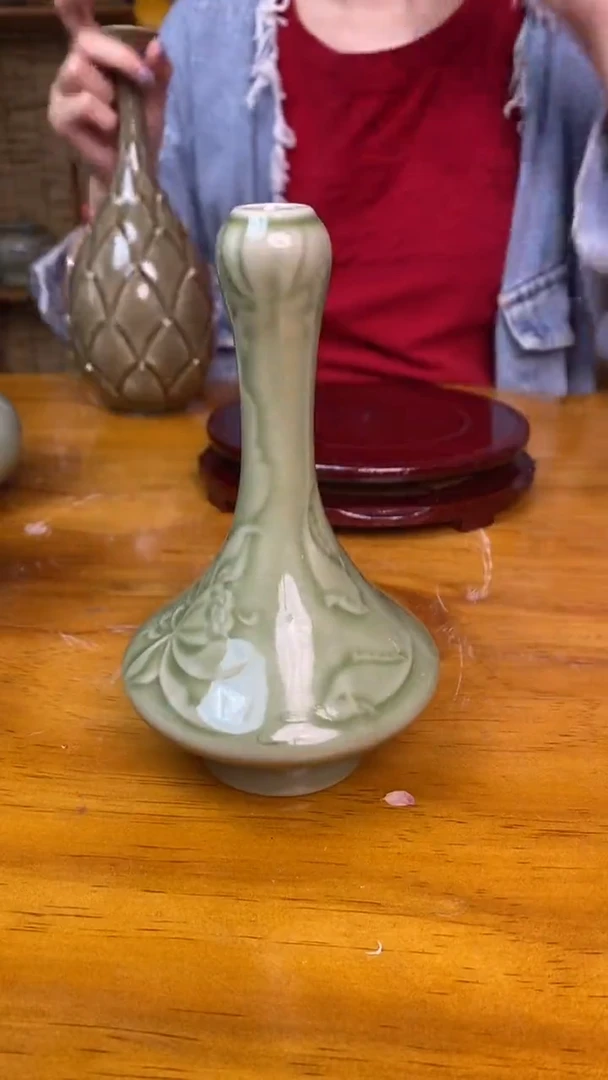 瓶青瓷蒜头瓶半手工