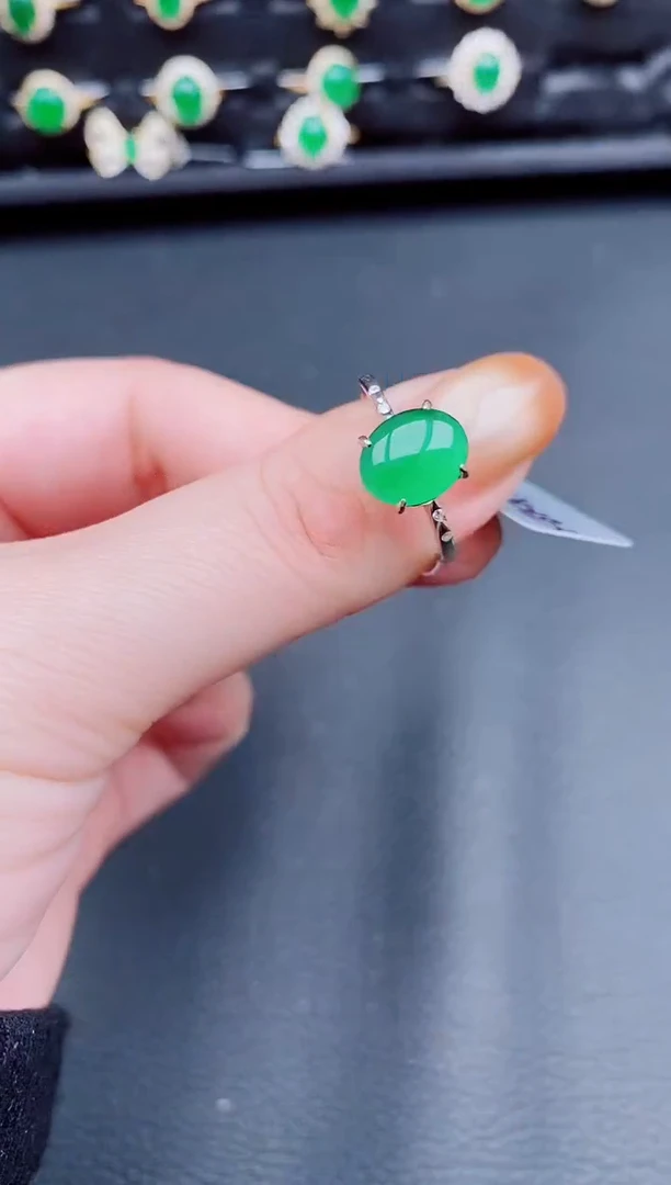 【闪购商品】翡翠戒指银S925镶嵌天然a货翡翠152