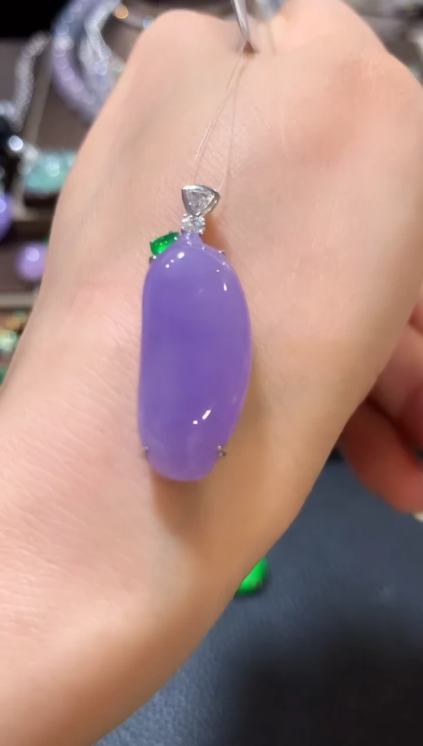 吊坠(不含链)18K金镶嵌翡翠z51紫色有色差