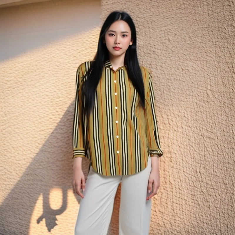 99新 BURBERRY/博柏利 /衬衫/经典条纹翻领长袖衬衫/女款/0001280