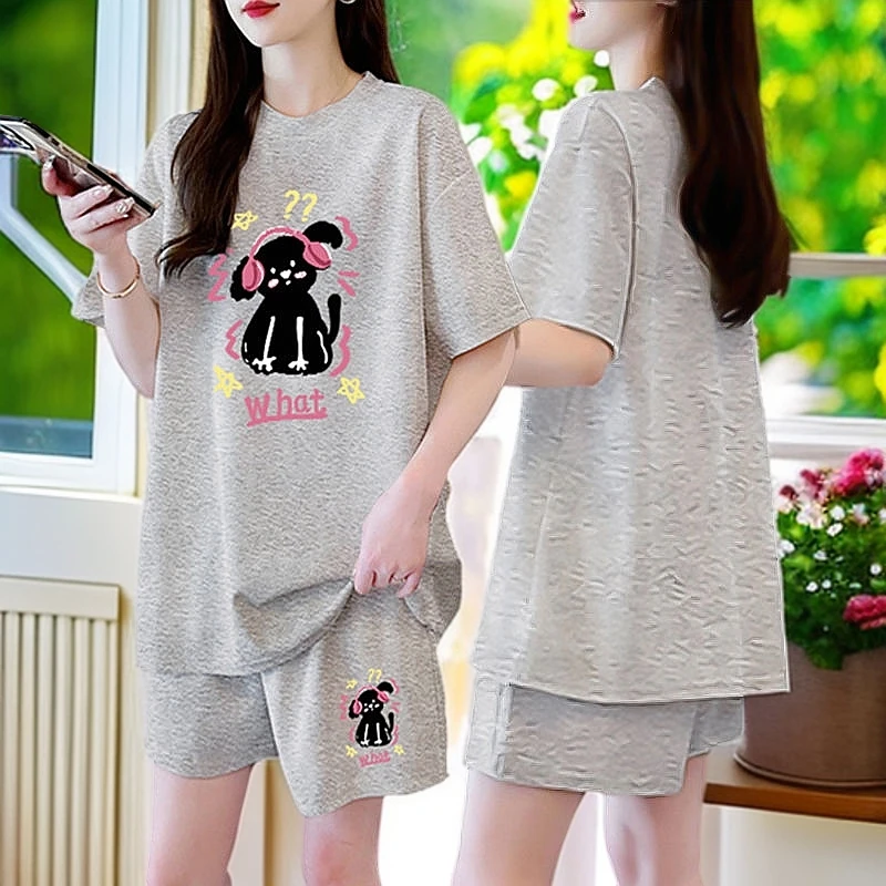 纯棉休闲运动套装女2025新款韩版百搭夏季网红时尚短袖短裤两件套