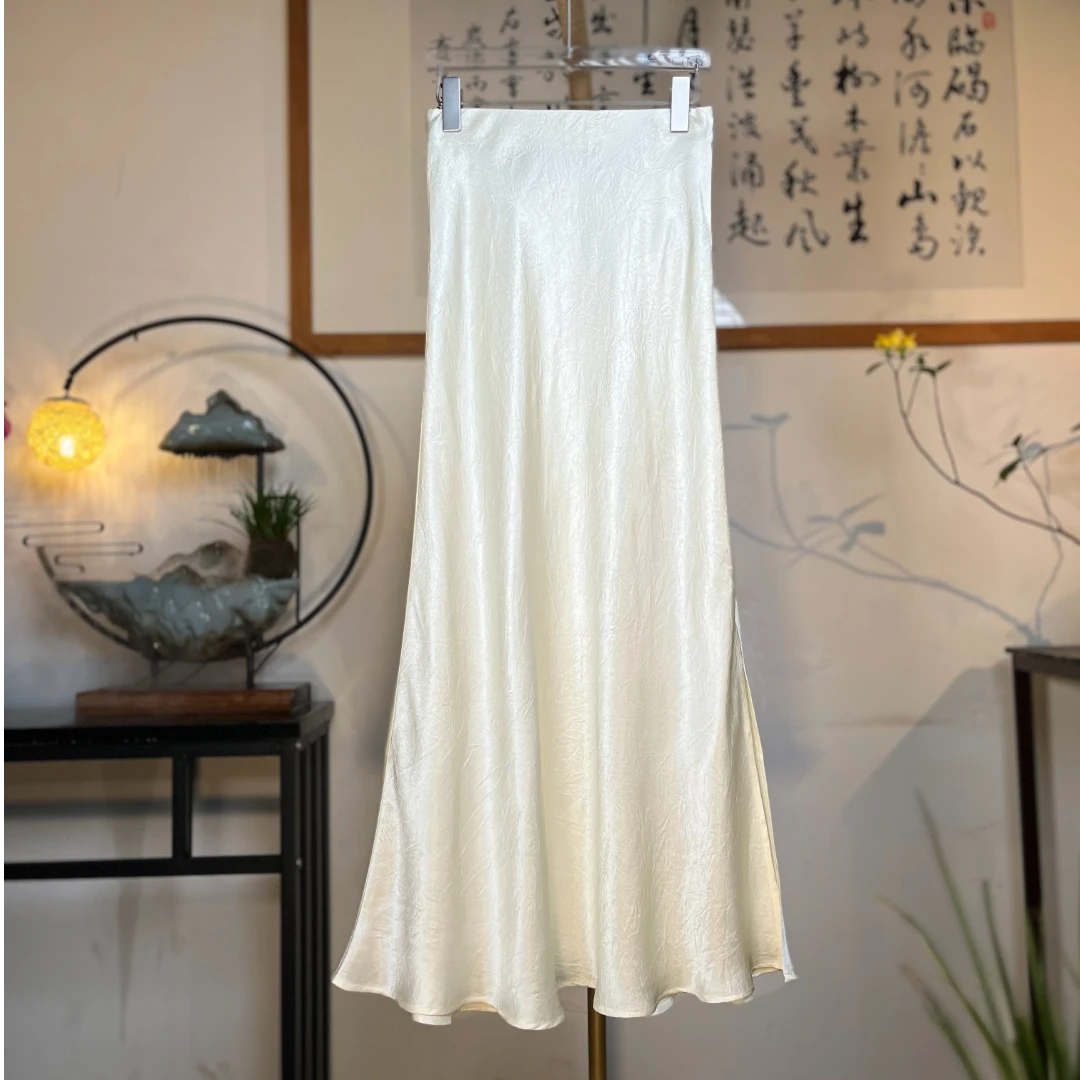 【月华】醋酸优雅气质女士百搭设计感开衩松紧高腰显瘦鱼尾半身裙