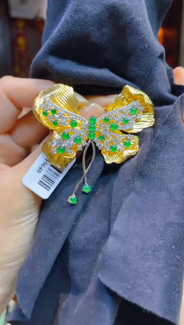 【闪购商品】翡翠颈饰银S925镶嵌119640天然A货翡翠胸针