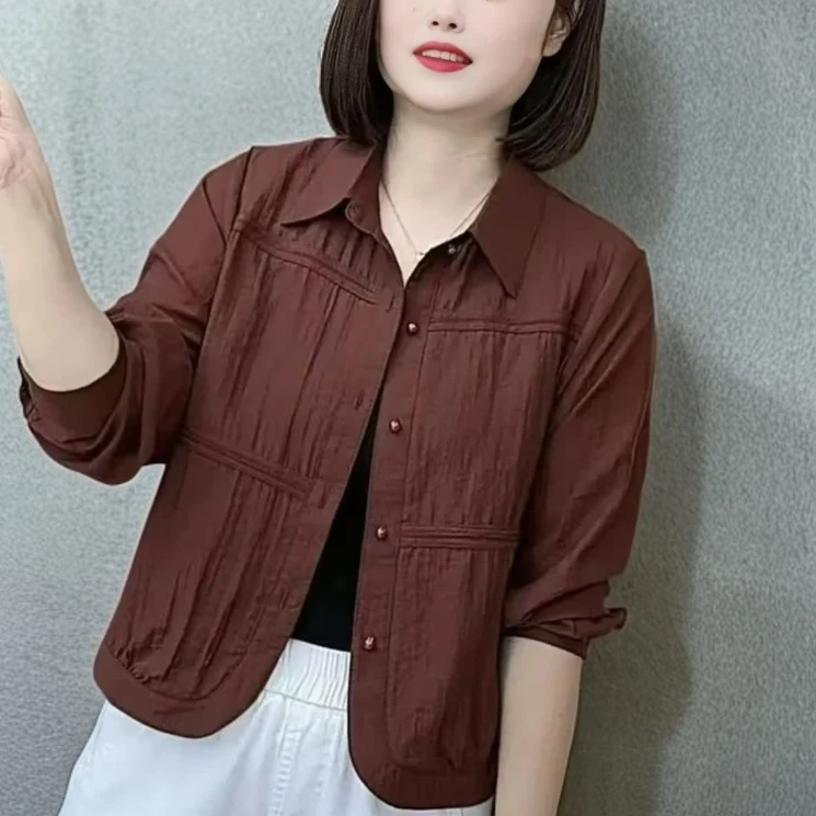 2025新款开衫外套衬衫s1两穿百搭气质休闲宽松遮肉长袖洋气673