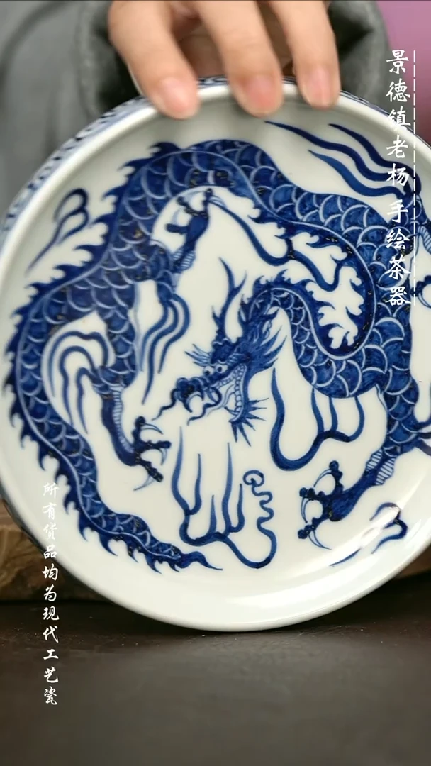 手绘微瑕 高温现代瓷 气窑  铠甲龙坡边壶承17.5cm