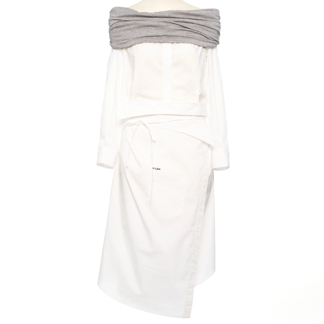 PUSHBUTTON   25秋季新品长袖优雅气质风拼接上衣白色轻奢