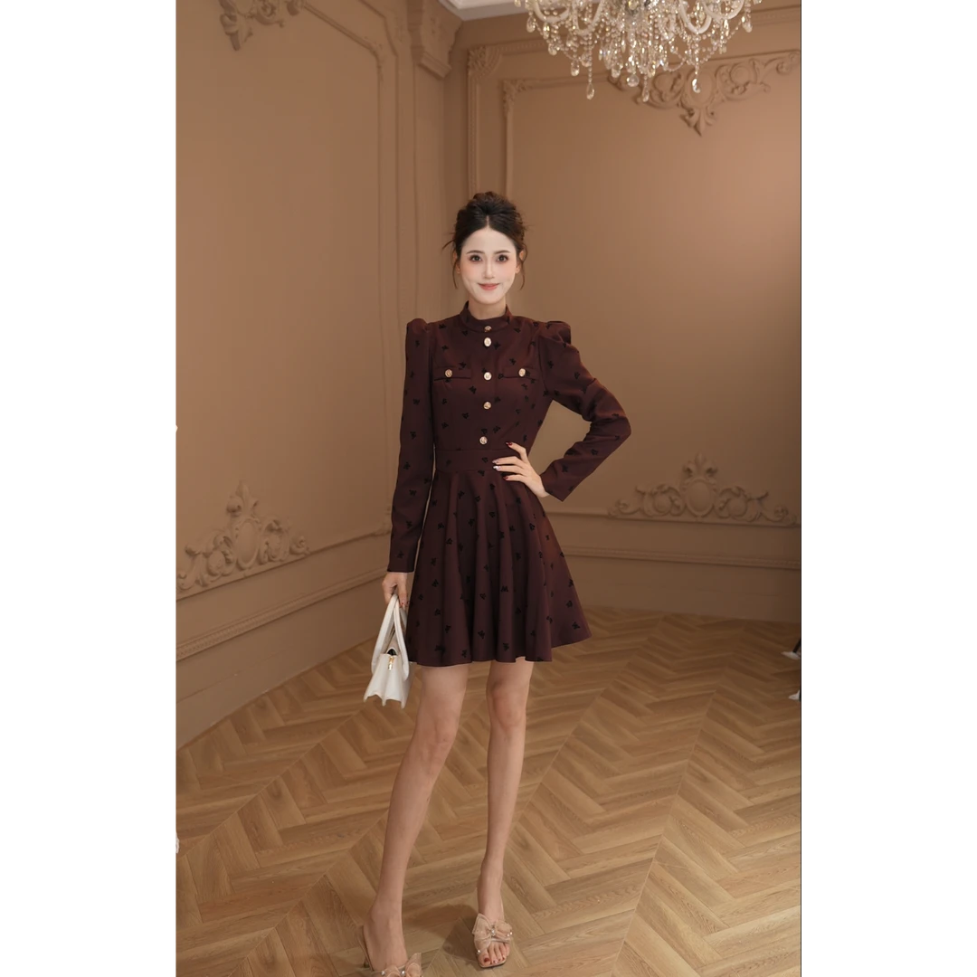 【柒老板定制】秋冬新款定制富家千金麒麟竭小香长袖连衣裙21457