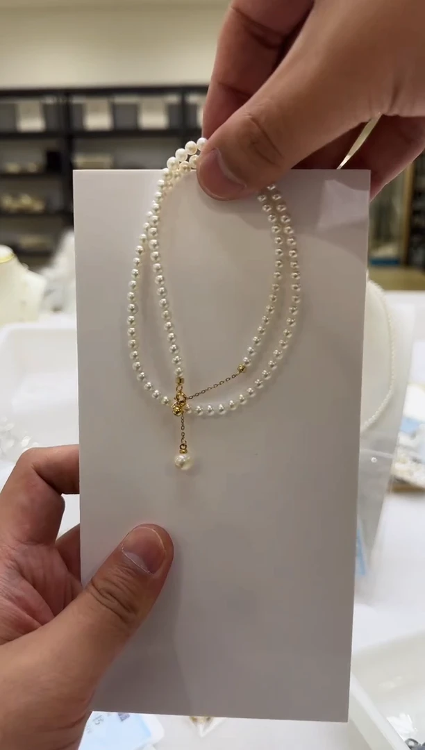 淡水珍珠银S925镶嵌项链4mm