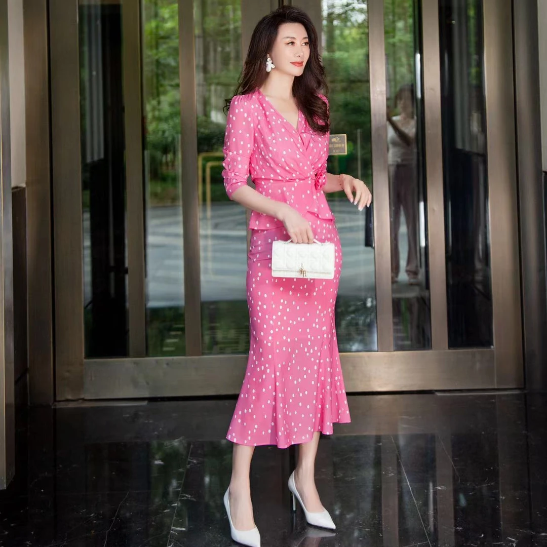 EDFNOT/杨红霞汝意HD桃花色波点套裙