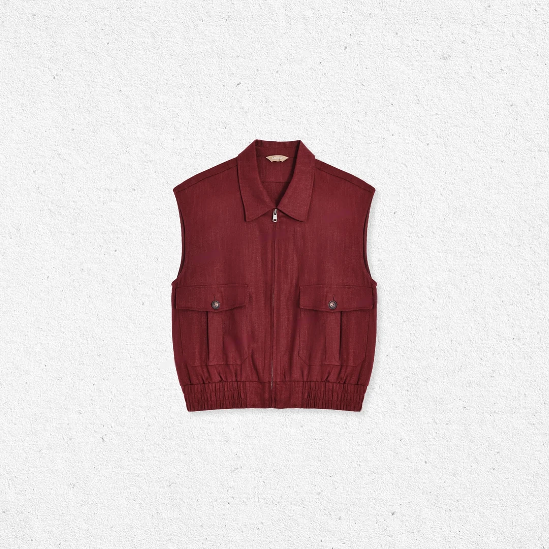 “松弛简约”百搭收口下摆苎麻气质翻领马夹LSS240547Y