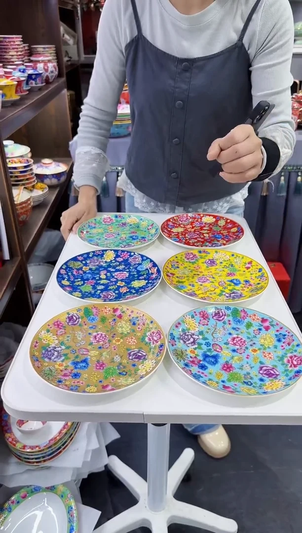 珐琅七英寸骨碟6个景德镇陶瓷