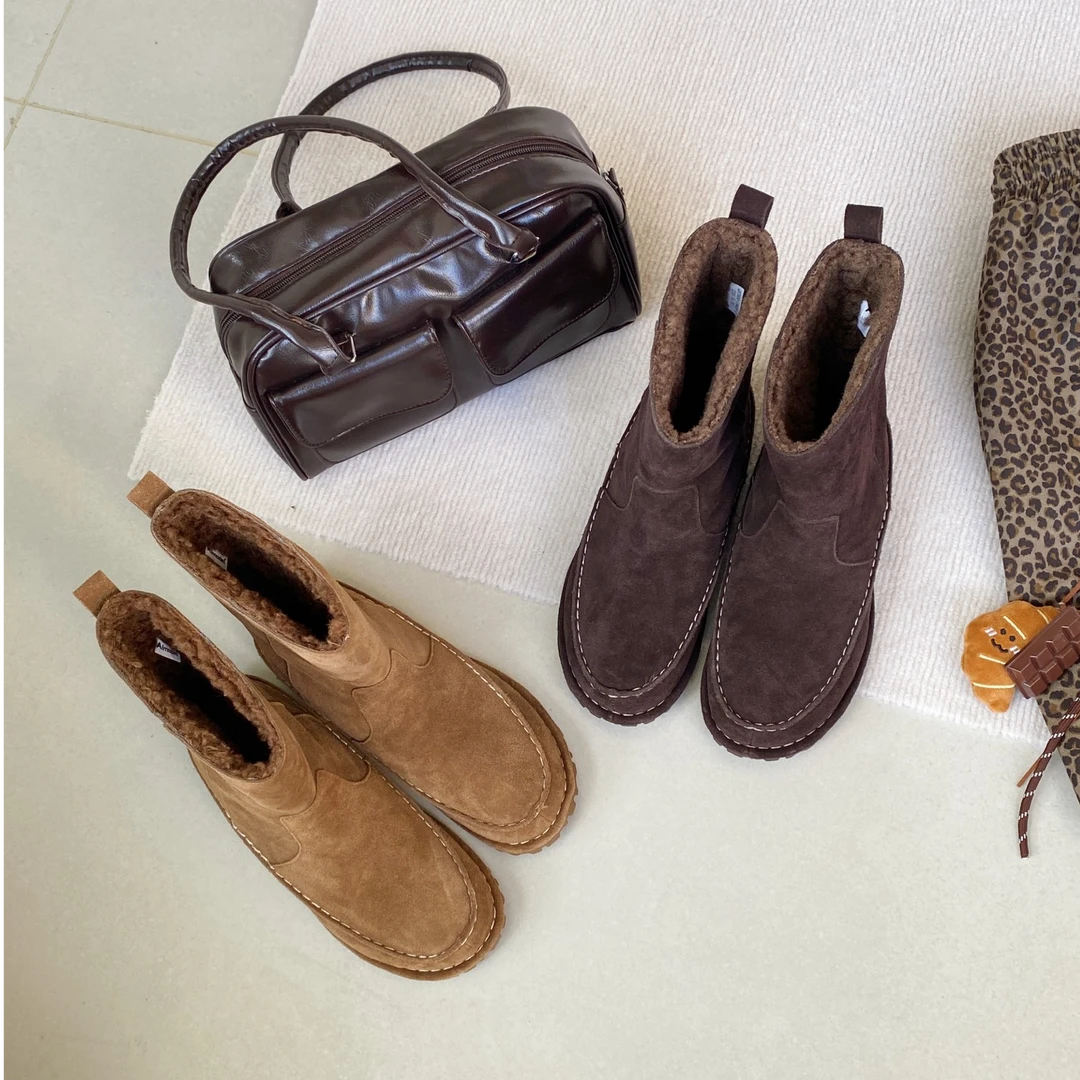 「原厂」U家经典雪地靴2025升级丝光牛皮复古港风套筒棉鞋