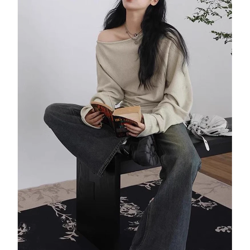 MM不规则设计感抽褶宽松长袖T恤2025新款打底衫上衣133