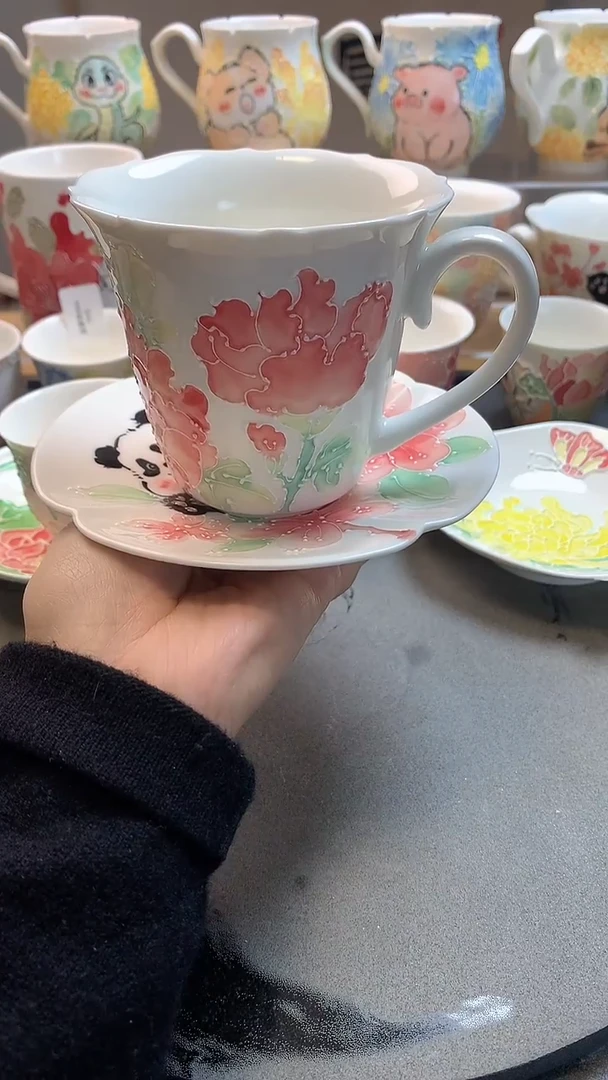 手绘*芙蓉映喜-咖啡杯