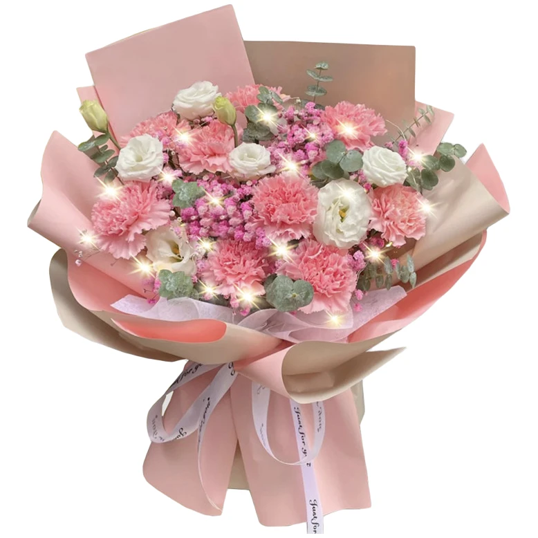 9朵粉康乃馨2朵粉玫瑰