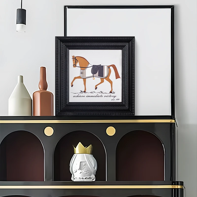 马到成功客厅法式轻奢装饰画美式复古书房摆画小众艺术壁马164