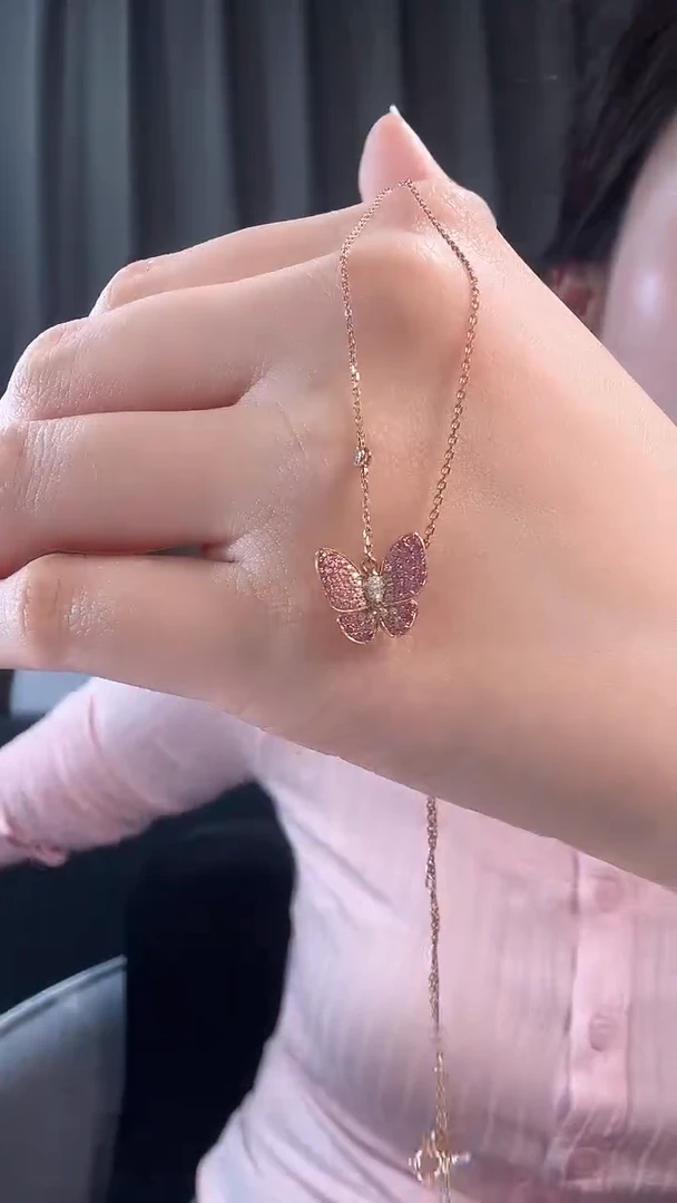 【闪购商品】钻石项链18K金镶嵌（peidi珠宝）彩宝马眼蝴蝶项链