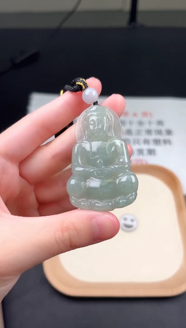 翡翠未镶嵌颈饰Y5C014翡翠冰绿观音-2