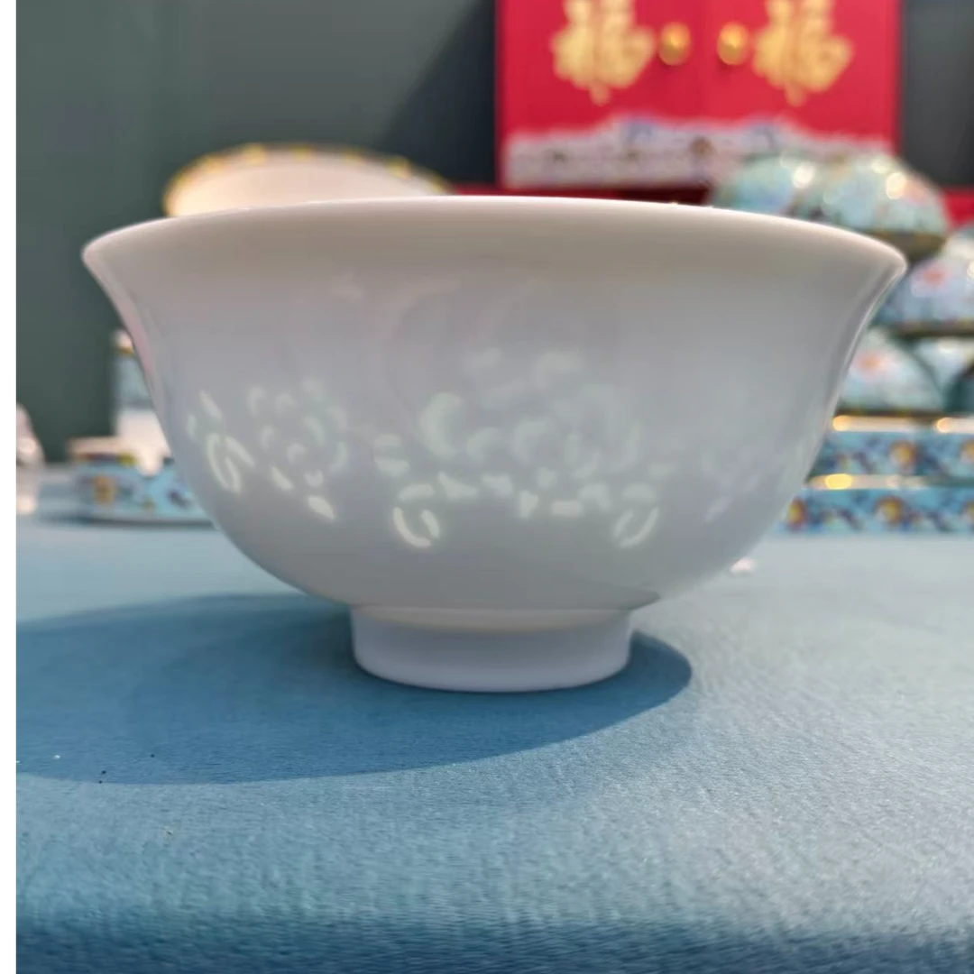 景德镇餐具【微瑕尾货】白玲珑牡丹花4.75英寸米饭碗