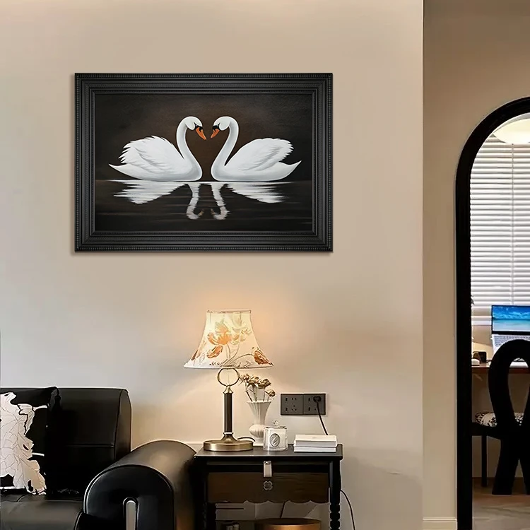 《永恒白天鹅》手工实木油画客厅挂画入户玄关走廊卧室复古装饰画