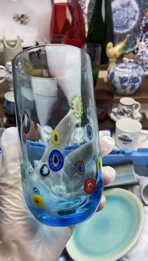 【闪购商品】瓷片蓝无铅水晶冷水杯全新口径7cm高15cm