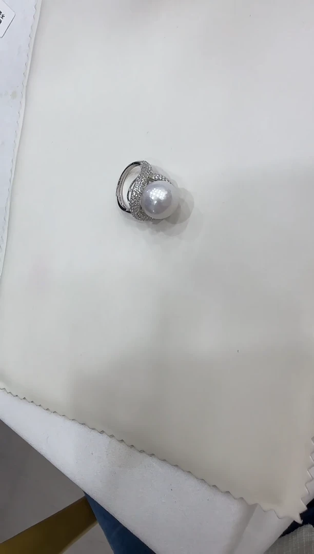 银S925镶嵌戒指淡水珍珠14-15天然淡水戒指