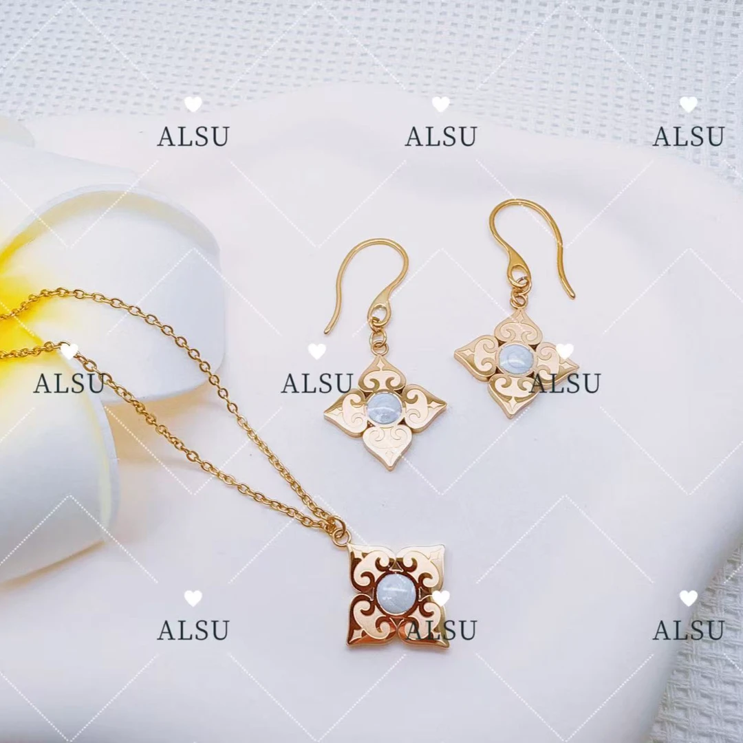 合金项链 ALSU原创经典民族风最新款耳环项链两件套轻奢时尚精致
