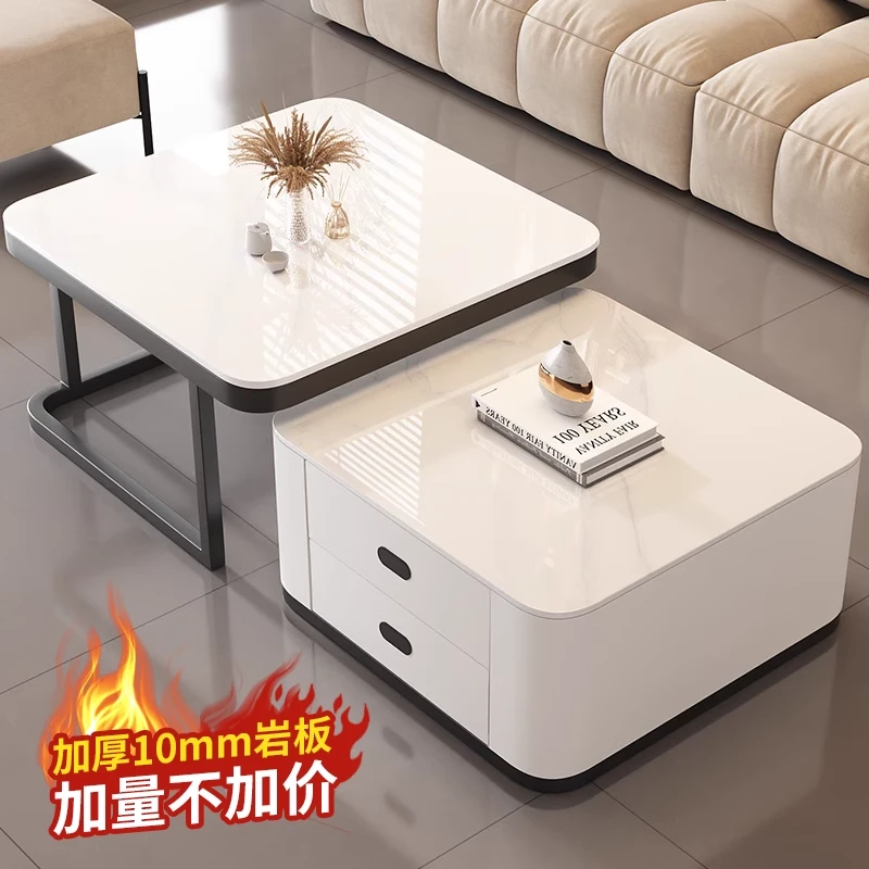 岩板茶几客厅家用2025新款小户型方形玻璃轻奢实木电视柜组合