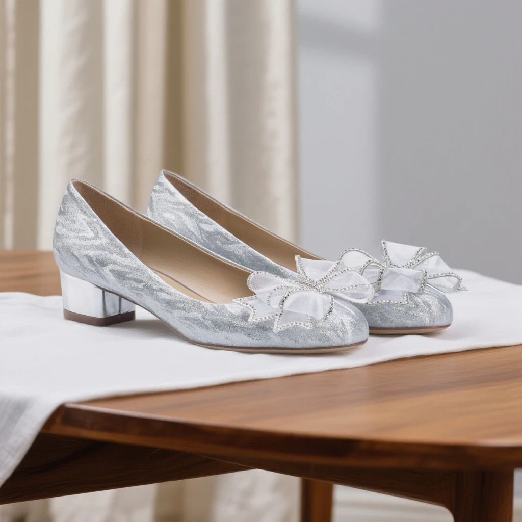 仙女风法式圆头水钻蝴蝶结粗跟单鞋女百搭通勤时尚女鞋