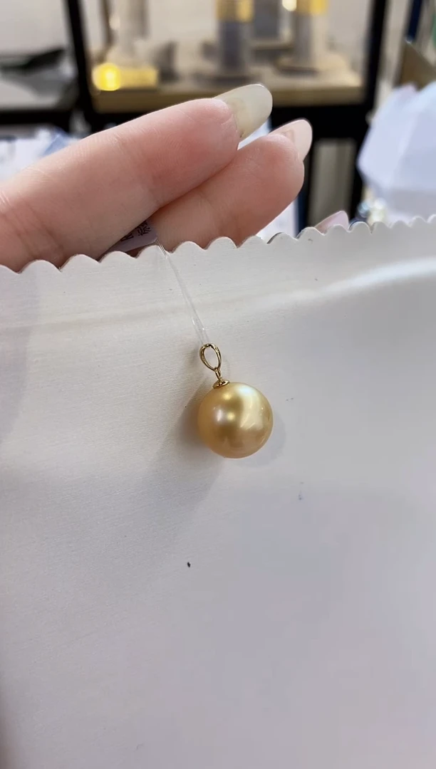 吊坠(不含链)18K金镶嵌海水珍珠12-13南洋金珍珠吊坠