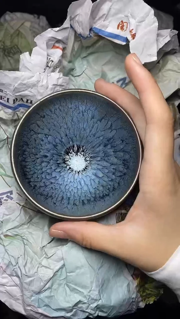 茶盏银蓝百花 盏三疯建盏茶器 送礼盒