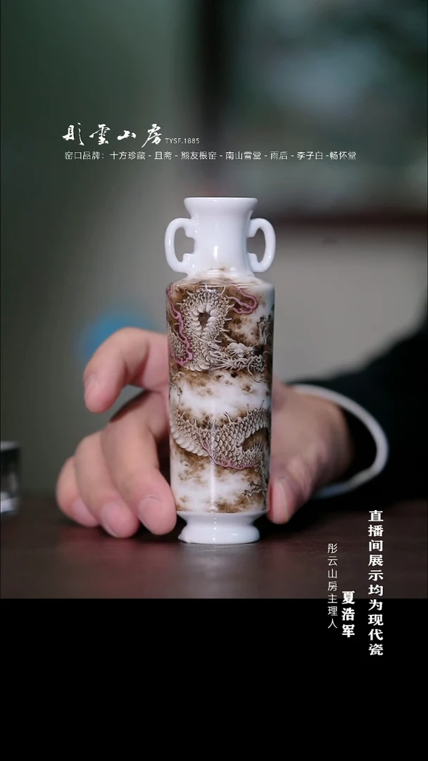 摆件瓷彤云专属  邵仁东花卉墨龙双耳瓶
