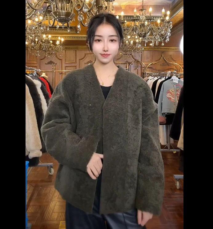 HERDERS 绿/麦斯驼多色时尚皮草外套 40517