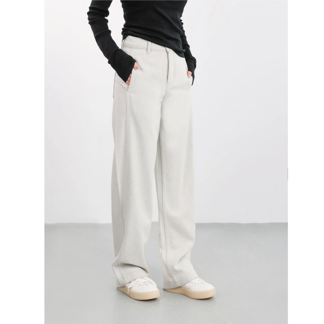 Tender Jinger【黑标】中高腰粗斜纹灰底茧型裤T51RM120R