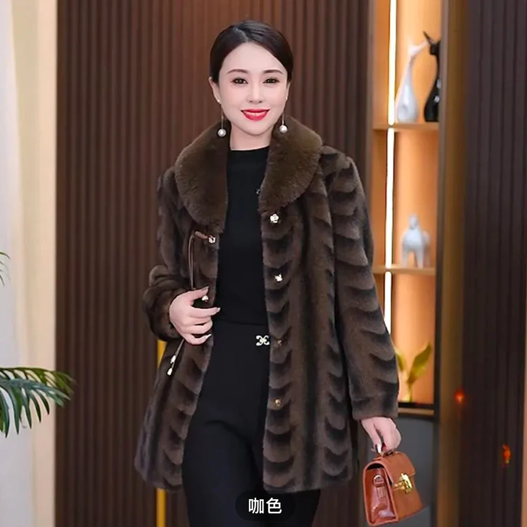 8603-中老年妈妈装奶奶时尚厚外套妈妈中长款大衣外套C18-4-5