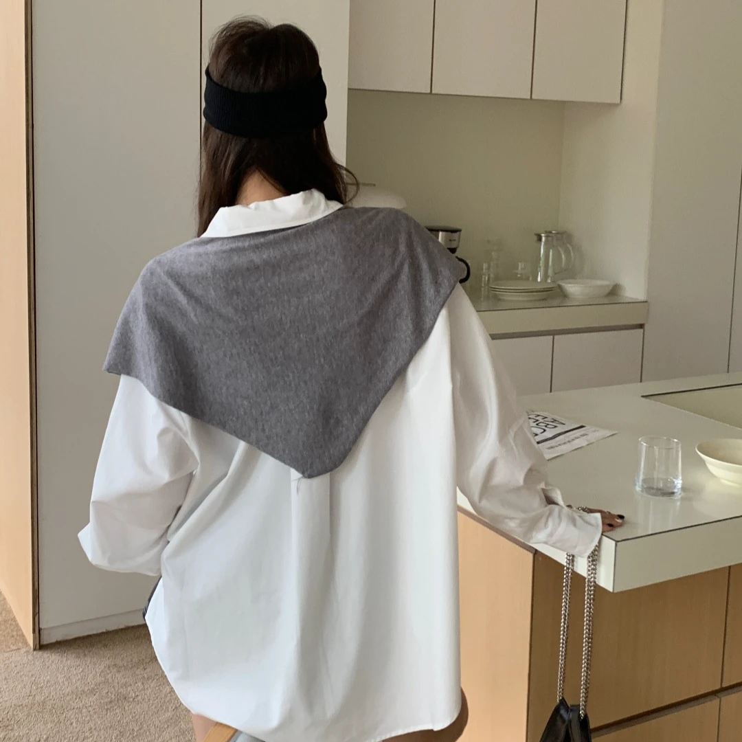 上衣衬衫显瘦打底喇叭袖小众针织夏季拼接女士纽扣